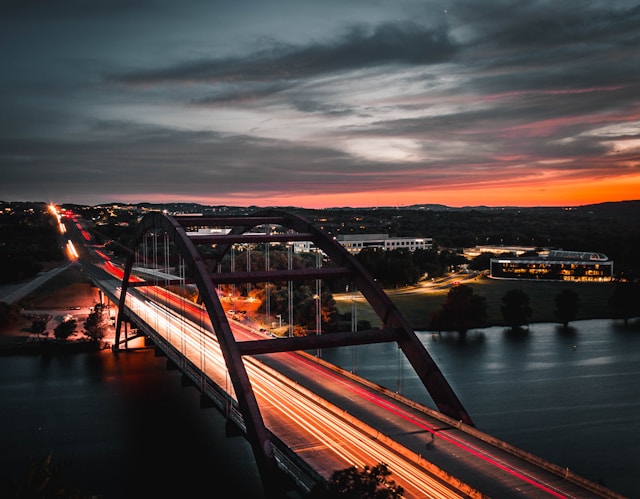 Austin Congress Avenue bridge at night 