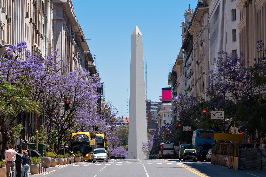 Obelisk Buenos Aires Argentina view down the road